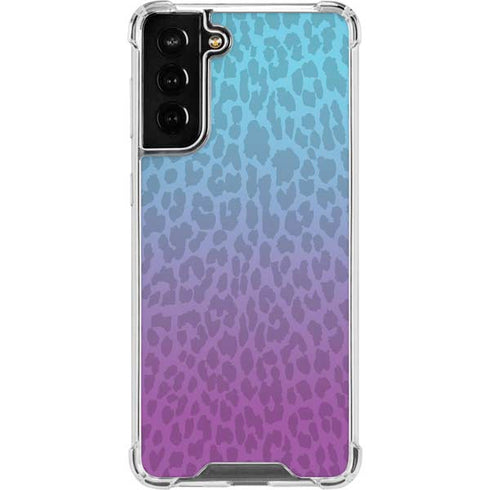 Cheetah Print Purple and Blue Galaxy S21 FE Clear Case
